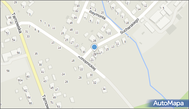 Żabno, Sucharskiego Henryka, mjr., 19, mapa Żabno