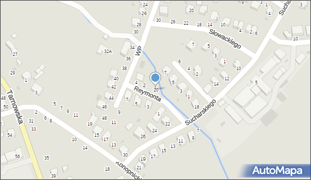 Żabno, Sucharskiego Henryka, mjr., 20, mapa Żabno