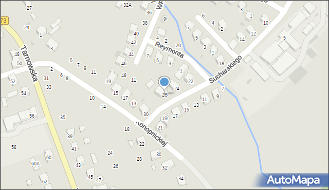 Żabno, Sucharskiego Henryka, mjr., 26, mapa Żabno