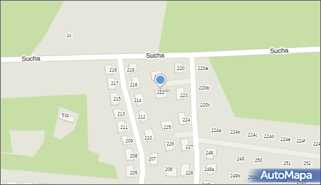 Zielona Góra, Sucha, 222, mapa Zielona Góra