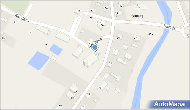 Bartąg, św. Jana, 1, mapa Bartąg