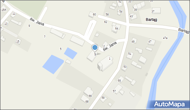 Bartąg, św. Jana, 3, mapa Bartąg