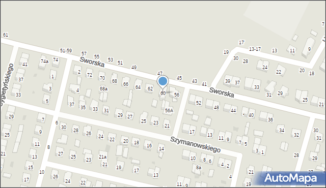 Biała Podlaska, Sworska, 60, mapa Białej Podlaskiej