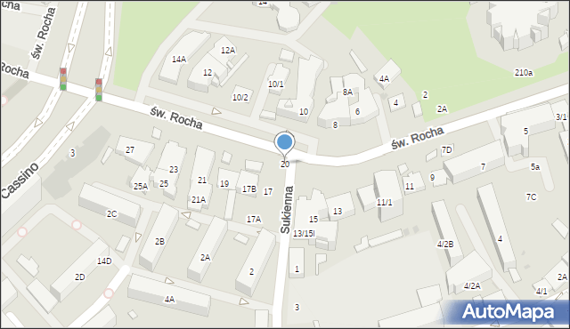 Białystok, św. Rocha, 20, mapa Białegostoku