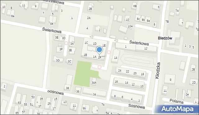 Bielany Wrocławskie, Świerkowa, 1F, mapa Bielany Wrocławskie