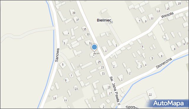 Bieliniec, św. Jana Pawła II, 27, mapa Bieliniec