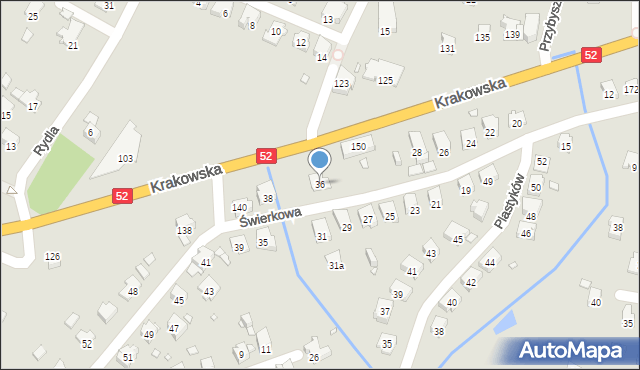 Bielsko-Biała, Świerkowa, 36, mapa Bielsko-Białej