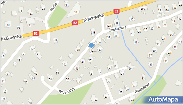 Bielsko-Biała, Świerkowa, 45, mapa Bielsko-Białej