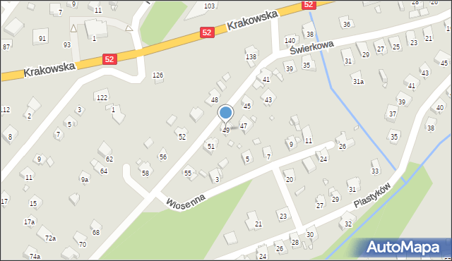 Bielsko-Biała, Świerkowa, 49, mapa Bielsko-Białej