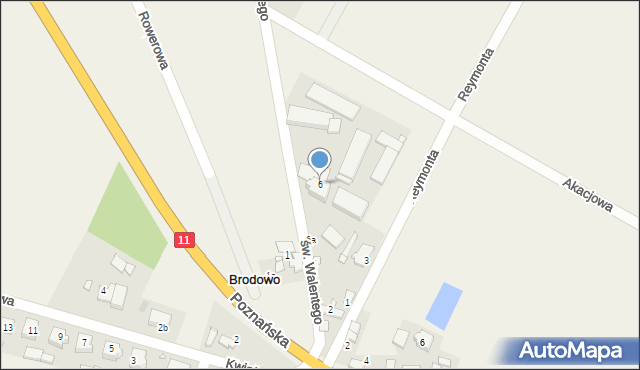 Brodowo, św. Walentego, 6, mapa Brodowo