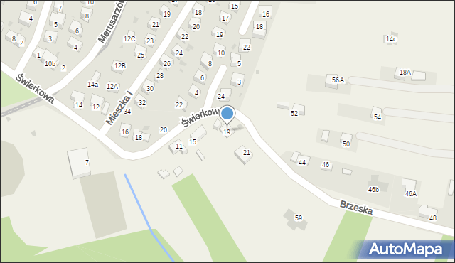 Brzesko, Świerkowa, 19, mapa Brzesko