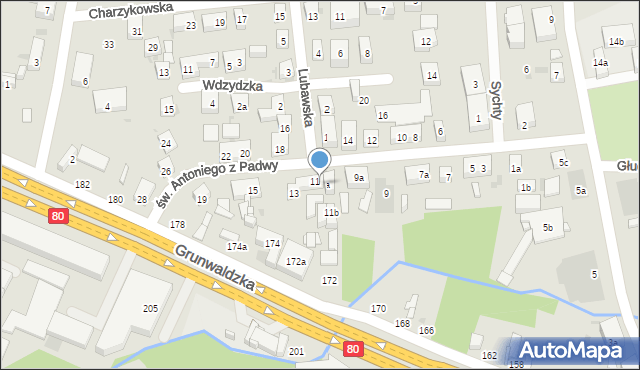 Bydgoszcz, św. Antoniego z Padwy, 11a, mapa Bydgoszczy