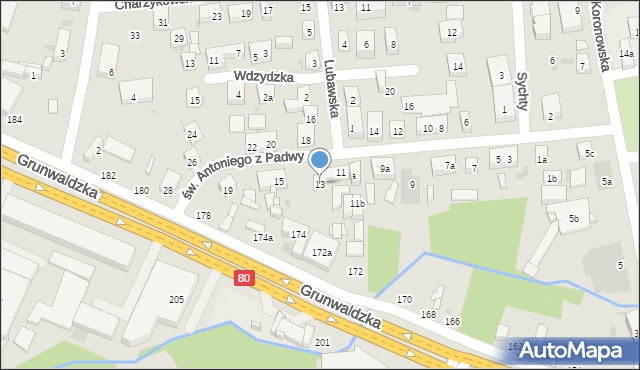 Bydgoszcz, św. Antoniego z Padwy, 13, mapa Bydgoszczy