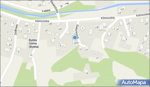 Bystra, Świerkowa, 6, mapa Bystra