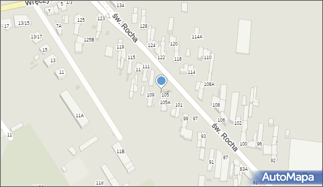 Częstochowa, św. Rocha, 107, mapa Częstochowy