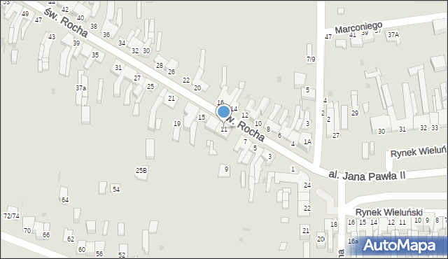 Częstochowa, św. Rocha, 11, mapa Częstochowy