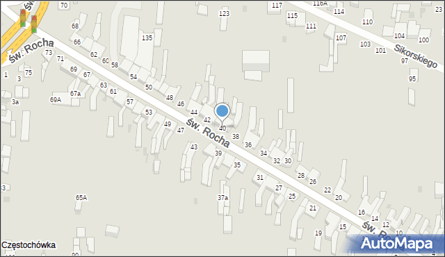 Częstochowa, św. Rocha, 40, mapa Częstochowy