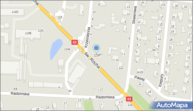 Częstochowa, św. Rocha, 222A, mapa Częstochowy