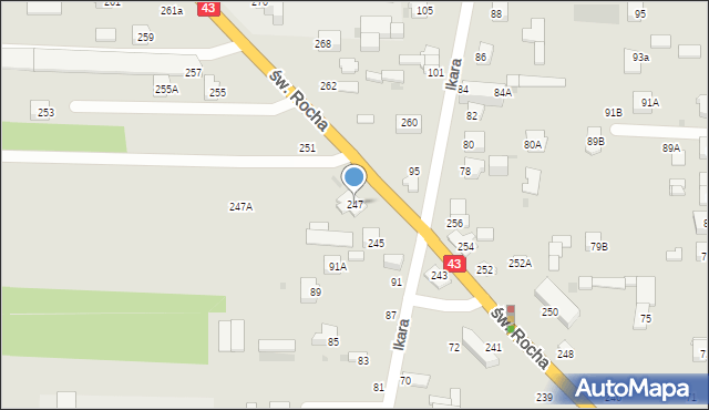 Częstochowa, św. Rocha, 247, mapa Częstochowy