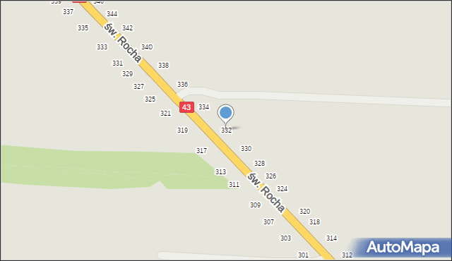 Częstochowa, św. Rocha, 332, mapa Częstochowy