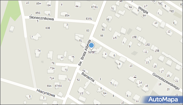 Częstochowa, św. Brata Alberta, 56/58, mapa Częstochowy