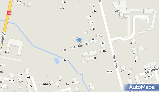 Częstochowa, św. Kingi, 43D, mapa Częstochowy