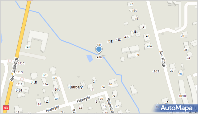 Częstochowa, św. Kingi, 43G, mapa Częstochowy