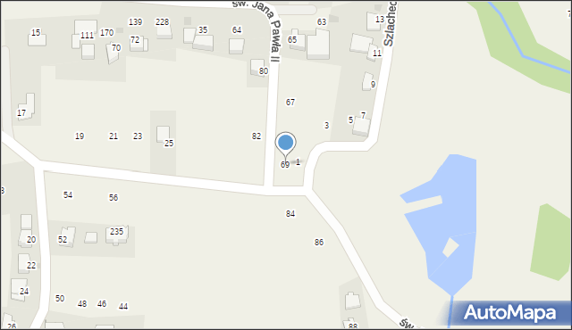 Dąbrowa Szlachecka, św. Jana Pawła II, 69, mapa Dąbrowa Szlachecka