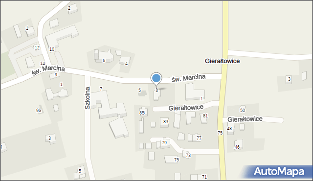 Gierałtowice, św. Marcina, 3, mapa Gierałtowice