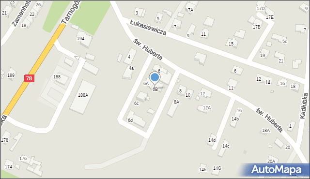 Gliwice, św. Huberta, 6B, mapa Gliwic