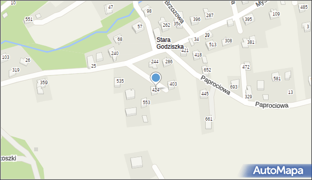 Godziszka, Świerkowa, 424, mapa Godziszka