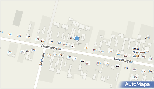 Grzybowa Góra, Świętokrzyska, 183, mapa Grzybowa Góra