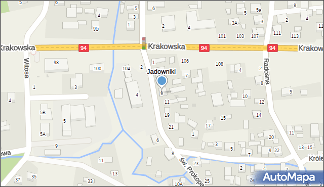 Jadowniki, św. Prokopa, 9, mapa Jadowniki