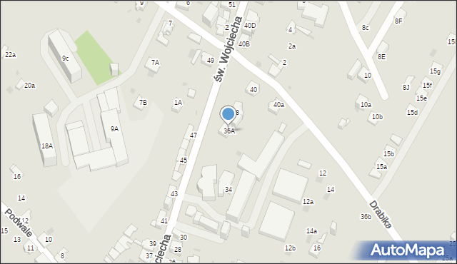 Jaworzno, św. Wojciecha, 36A, mapa Jaworzno
