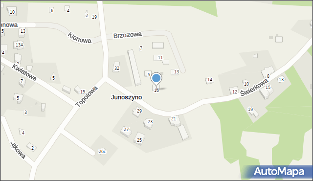 Junoszyno, Świerkowa, 16, mapa Junoszyno