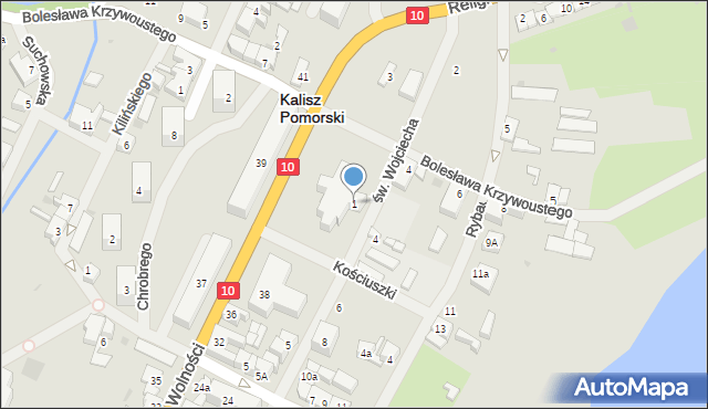 Kalisz Pomorski, św. Wojciecha, 1, mapa Kalisz Pomorski