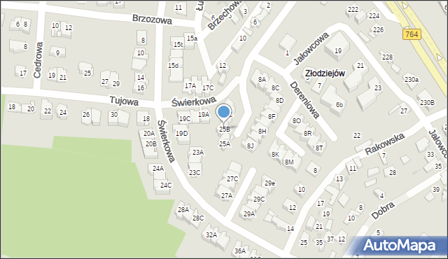 Kielce, Świerkowa, 25B, mapa Kielc