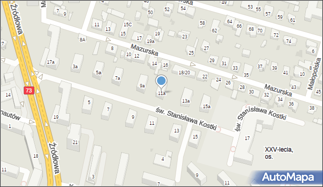 Kielce, św. Stanisława Kostki, 11a, mapa Kielc