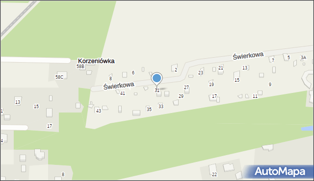 Korzeniówka, Świerkowa, 31, mapa Korzeniówka