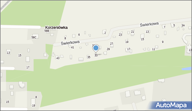 Korzeniówka, Świerkowa, 33, mapa Korzeniówka