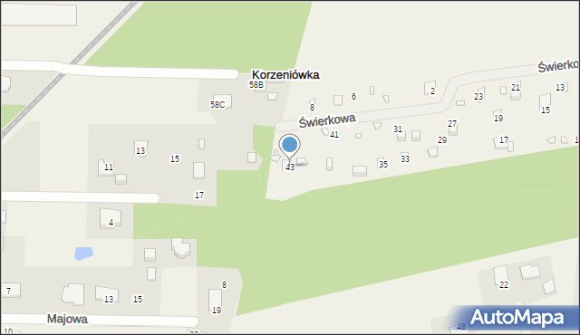 Korzeniówka, Świerkowa, 43, mapa Korzeniówka