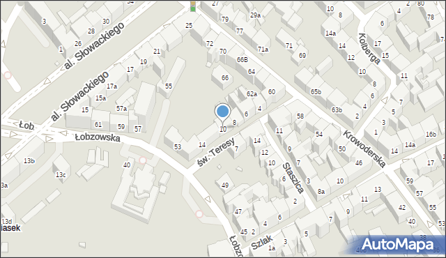 Kraków, św. Teresy, 10, mapa Krakowa