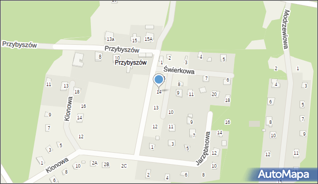 Kroczyce, Świerkowa, 14, mapa Kroczyce