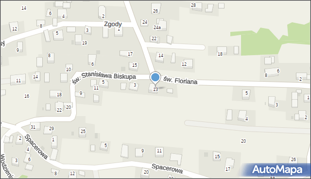 Krzęcin, św. Floriana, 13, mapa Krzęcin