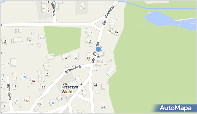 Krzeczyn Wielki, św. Floriana, 15, mapa Krzeczyn Wielki