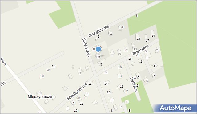 Międzyrzecze, Świerkowa, 16, mapa Międzyrzecze