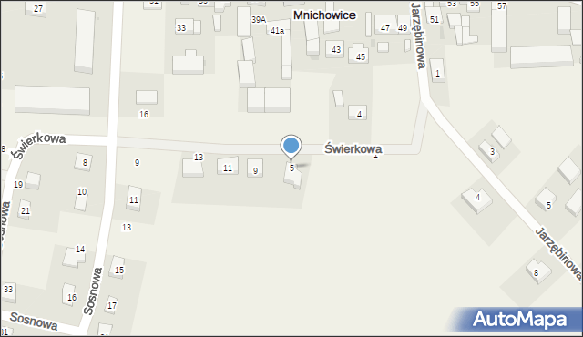 Mnichowice, Świerkowa, 5, mapa Mnichowice