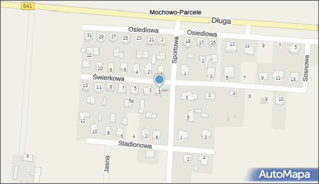 Mochowo-Parcele, Świerkowa, 1, mapa Mochowo-Parcele