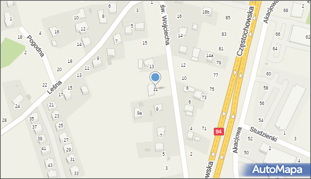 Modlnica, św. Wojciecha, 11, mapa Modlnica