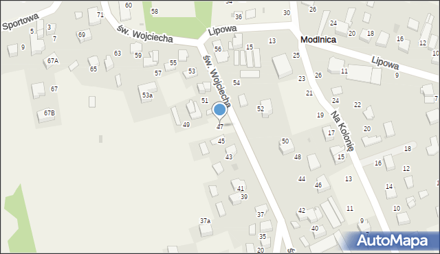 Modlnica, św. Wojciecha, 47, mapa Modlnica